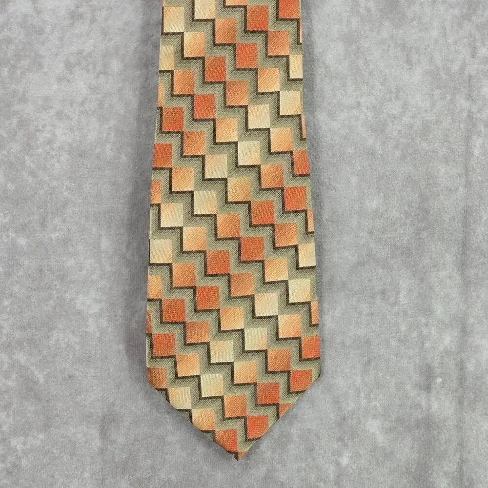 Arrow Gray‎ Orange Brown Box Stair Geometric 100% Silk Men's Neck Tie NWOT